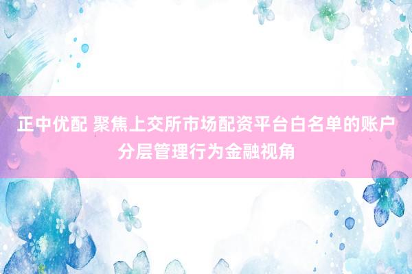 正中优配 聚焦上交所市场配资平台白名单的账户分层管理行为金融视角